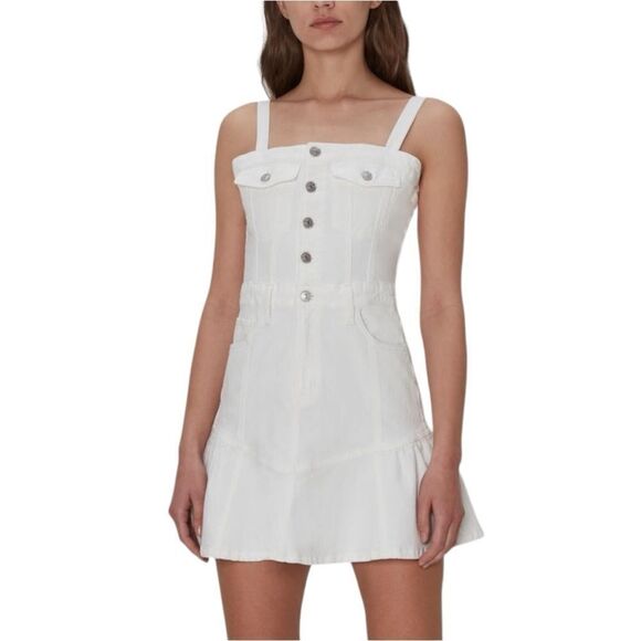 7FAM Seven For all Mankind Surplus Flounce White Denim Jean Dress Size Large NWT - Picture 1 of 12